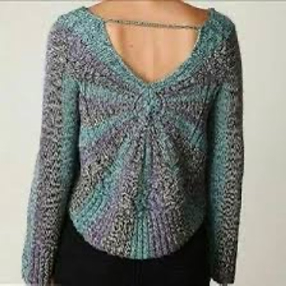 Free People Size Small Pinwheel V-Neck Round Hem Knit Sweater Boho Hipster Indie - Picture 2 of 9